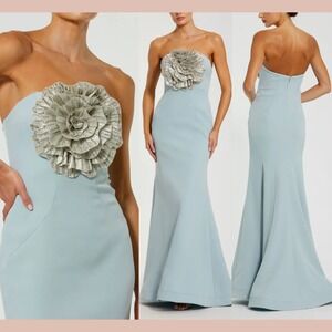 NWT‎ Mac Duggal [ 6 ] 11855 Crepe Trumpet Gown 3D Rhinestone Flower #S2002